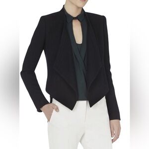 BCBGMAXAZRIA Abbey Blazer Jacket Black Asymmetrical Open-Front Crop S